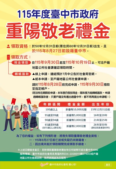115年度重陽敬老禮金宣傳海報