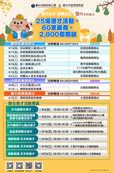 「富市台中 就業成功」9月系列徵才